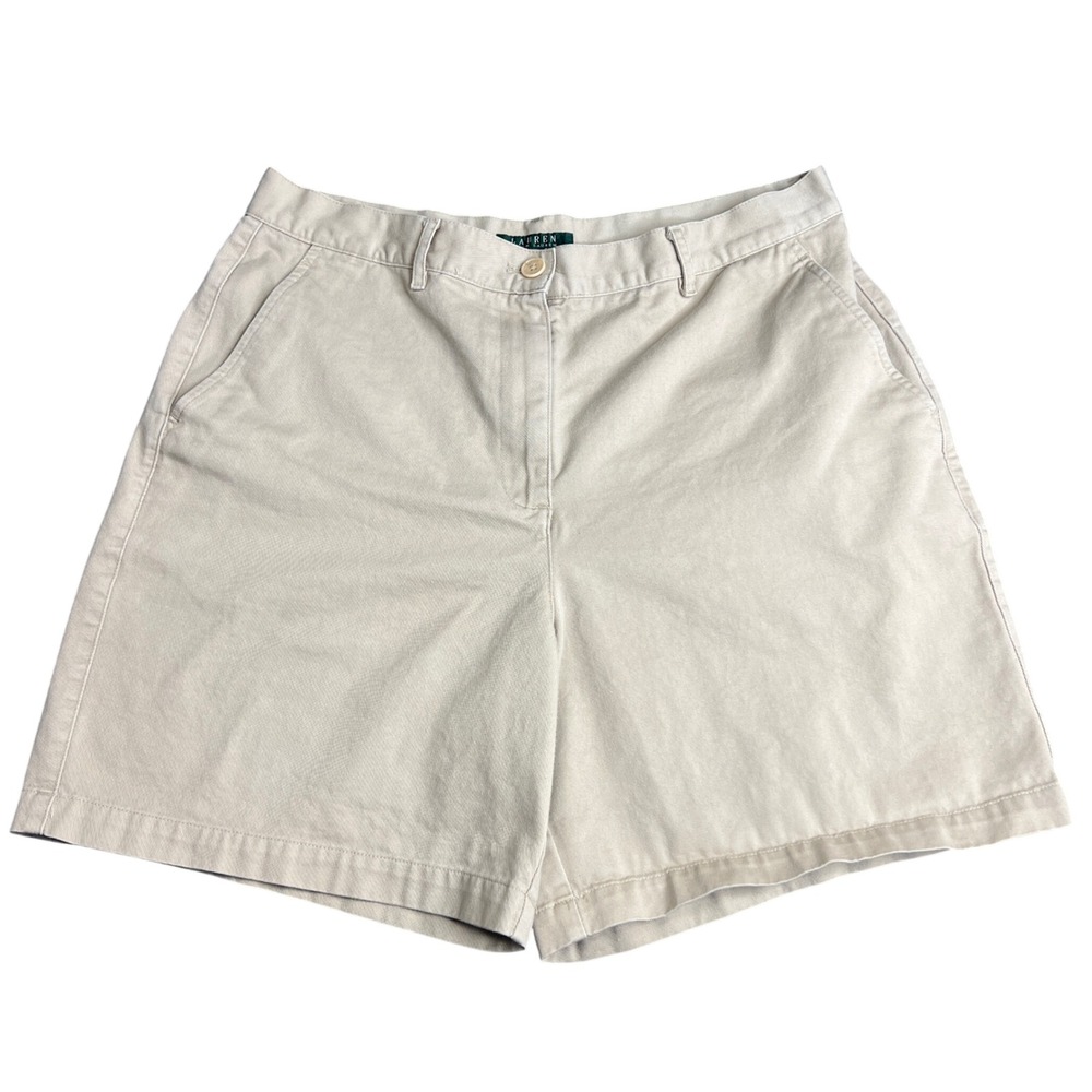Lauren Ralph Lauren Khaki Chino Shorts Womens 12 Tan Cotton Twill Mid Rise 7"